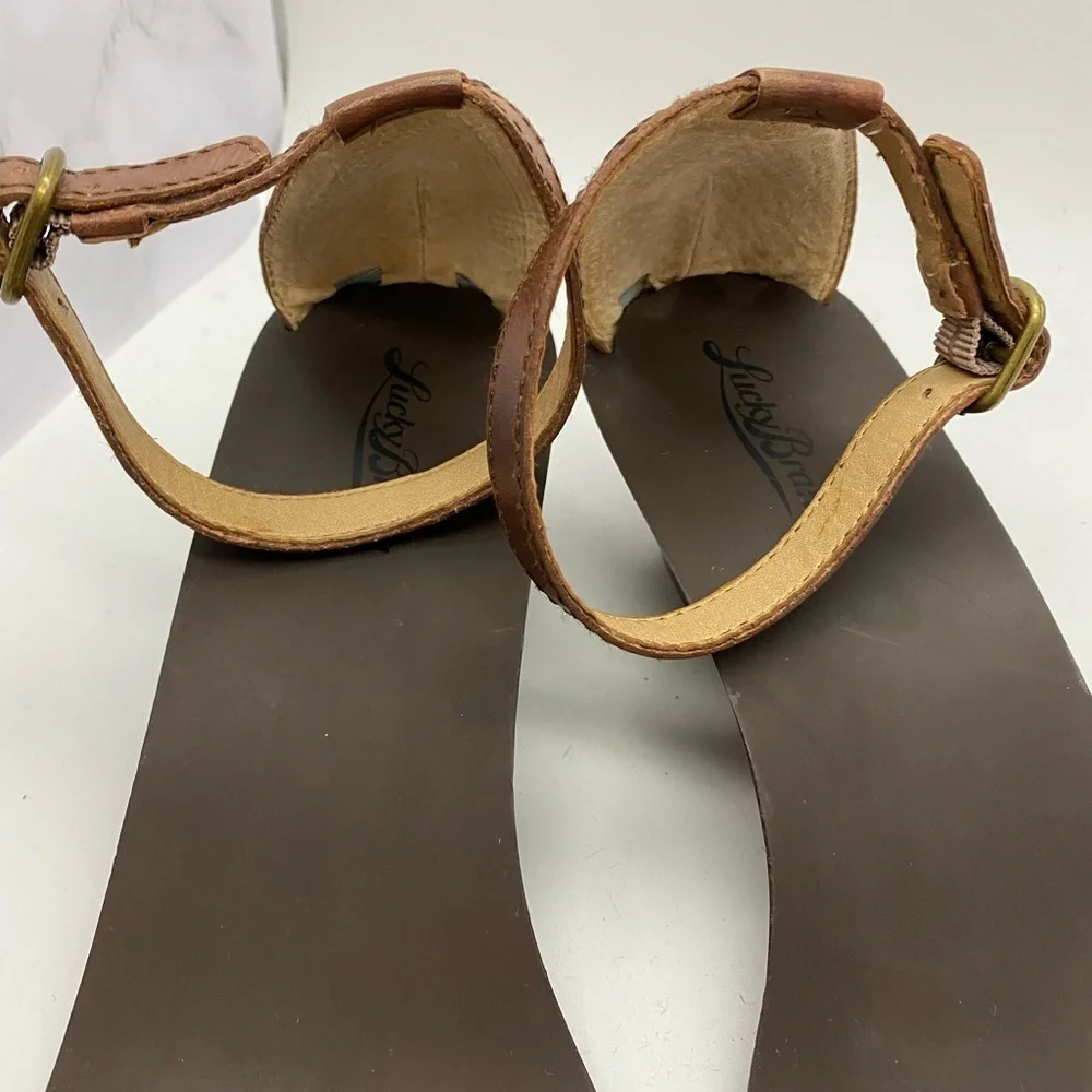Lucky‎ Brand Ankle Strap Brown Gold Wedge Sandals women’s size 10M